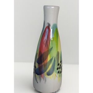 Ivanros Ceramic Hand Painted‎ Feathers Colorful Bud Flower Vase Made in Spain